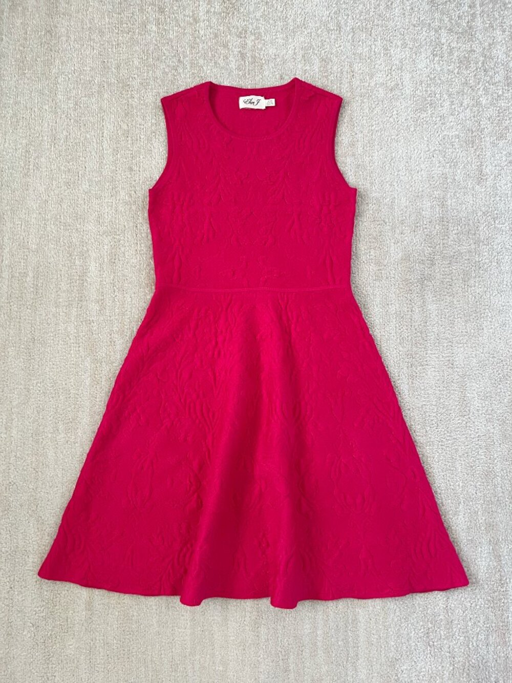 Eliza J Pink Jacquard Knit Fit Flare Cocktail Midi Dress S